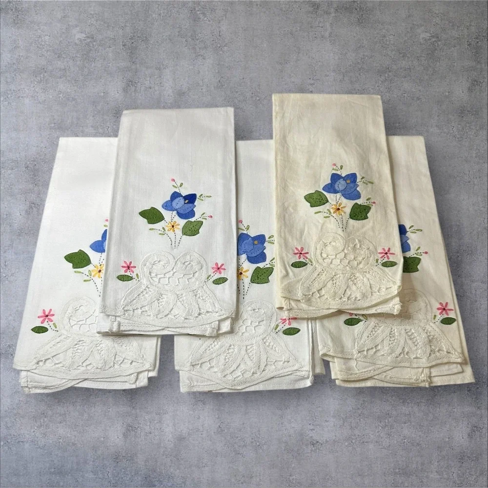 Hand Towels Cream Good Vintage Applique Floral Lace Set of 5
